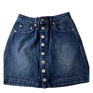 Tularosa Lucy A-Frame Skirt Women 24 Dark Wash Button Front Denim Mini